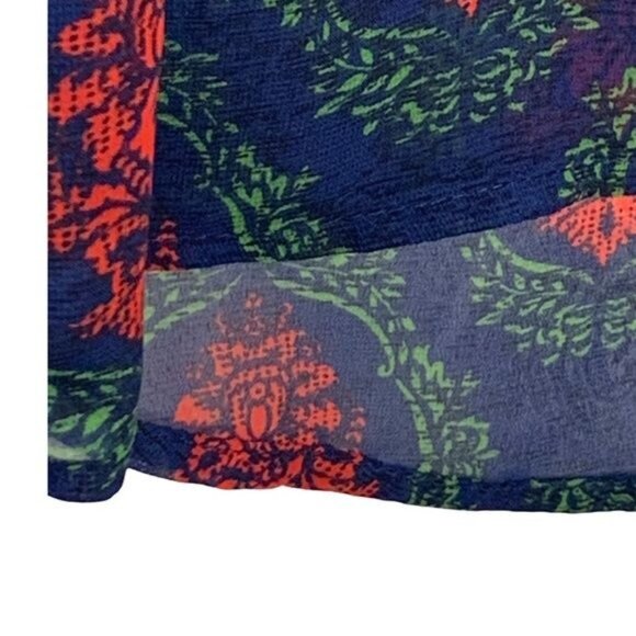 fab’rik Sheer Boho Blouse Blue Red Green Print Women’s Small Lightweight - Picture 7 of 12